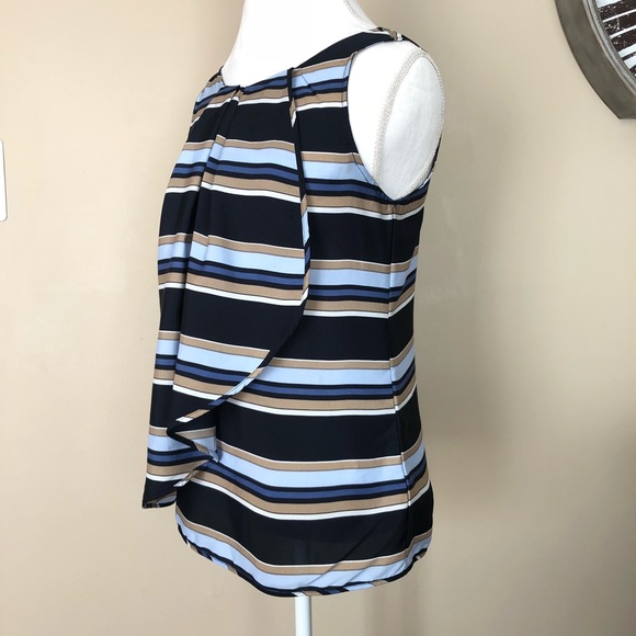 New York & Company Overlay Striped Sleeveless Top - Picture 1 of 7